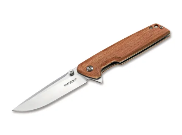 Nóż Magnum Straight Brother Wood Stal klingi 440A, długość całkowita 207 mm, długość klingi 90 mm, grubość klingi 3.5 mm, waga 118 g, rękojeść drewno Bubinga, blokada linerlock.