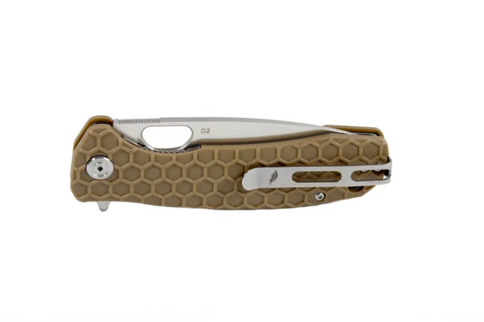 Nóż Honey Badger Flipper D2 Large Tan 3 Nóż Honey Badger Flipper D2 Large Tan – D2 - 57-61 HRC – 208 mm – SHARPI – zdjęcie 3