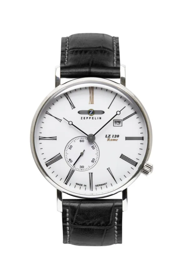 Zegarek Zeppelin LZ120 Rome 7134-1 Quarz Ronda 6004.D kwarc, tarcza biała, szkiełko mineralne, dekiel stalowy, koperta stalowa, pasek skórzany, WR 5ATM