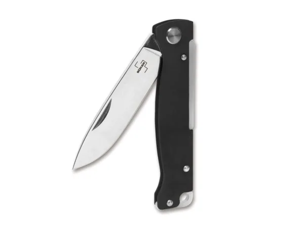 Nóż Böker Plus Atlas Black Boker Plus Atlas bez zbędnych dodatków to niezawodny nóż ze złączem slipjoint z rękojeścią wykonaną z czernionej stali nierdzewnej. Minimalistyczna konstrukcja jest niezwykle wytrzymała i sprawia, że ten poręczny nóż jest idealnym towarzyszem w każdej sytuacji. Satynowe ostrze typu droppoint wykonane z 12C27 jest otwierane przez nacięcie i bez problemu radzi sobie ze wszystkimi codziennymi zadaniami cięcia. Z otworem na smycz i klipsem (tip-up / r).