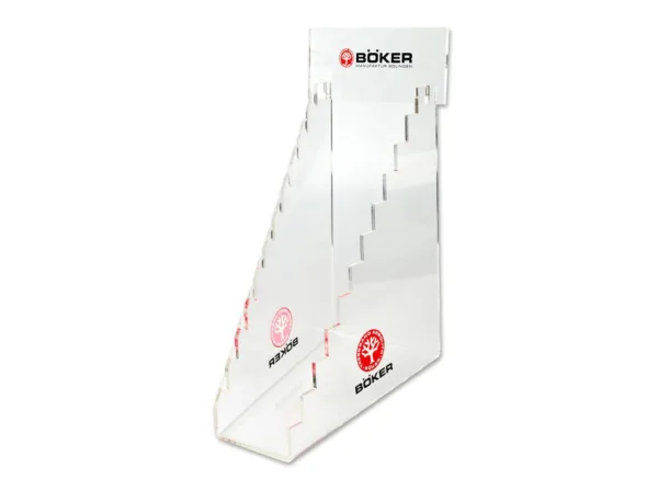 Böker Manufaktur Solingen Acryl Display 11 Acryl-Messerständer mit Böker Aufdruck für bis zu 11 Messer.