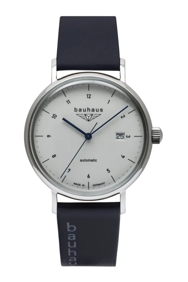 Zegarek Bauhaus Automatic 2152-5 Sellita SW200, tarcza beżowa z Super-LumiNova, szkło mineralne K1, koperta stalowa, dekiel ze szkłem mineralnym, średnica 41 mm, wysokość 11 mm, WR 5 ATM, pasek skórzany