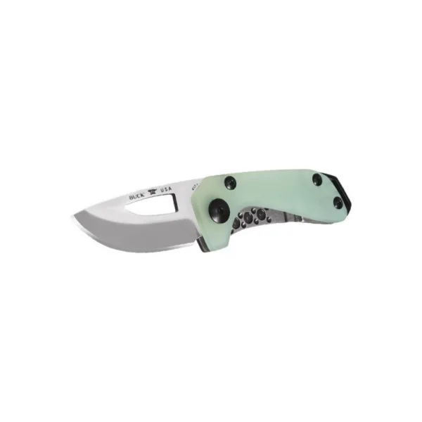 Nóż Buck 417 Budgie Green G10 13019 Niezwykle kompaktowy nóż EDC Buck Budgie od marki Buck. Dzięki niezwykle małym rozmiarom teraz zabierzesz go ze sobą wszędzie. Ostrze długości 5 cm wykonane jest z najlepszej stali S35VN, która jest najwytrzymalszą  i najlepiej poddającą się ostrzeniu stalą amerykańskiego producenta.  Z doskonałą stalą w parze idzie najwyżej jakości materiał rękojeści G10 - Laminat z warstw włókna szklanego zatopionego w żywicy epoksydowej. Wytrzymały, odporny na uderzenia, działanie większości czynników chemicznych oraz niskich i wysokich temperatur. Nie przewodzi prądu elektrycznego. Dzięki procesom trawienia, grawerowania lub piaskowania można uzyskać faktury antypoślizgowe o doskonałej przyczepności. Stosowany na rękojeści wysokiej klasy noży.W Buck Budgie zastosowano bezpieczną blokadę Frame Lock która dodatkowo podnosi walory użytkowe tego folderu. Duża wycięta w ostrzu przestrzeń na kciuk zmniejsza  wagę noża oraz pozwala na otwieranie  go tylko jedną dłoniąWyprodukowany w Stanach Zjednoczonych posiada dożywotnią gwarancję