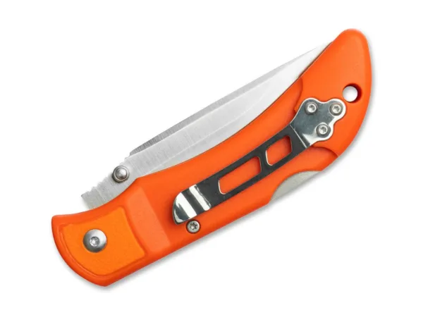 Nóż Outdoor Edge TrailBlaze 3.3 blister The Outdoor Edge TrailBlaze 3.3 is a handy EDC pocket knife with 8Cr13MoV blade. It is opened by thumb stud and locked by a sturdy backlock. The orange nylon handle is equipped with non-slip TPR inserts and thus always lies securely in the hand even when wet. With lanyard hole and clip (tip-up/r).