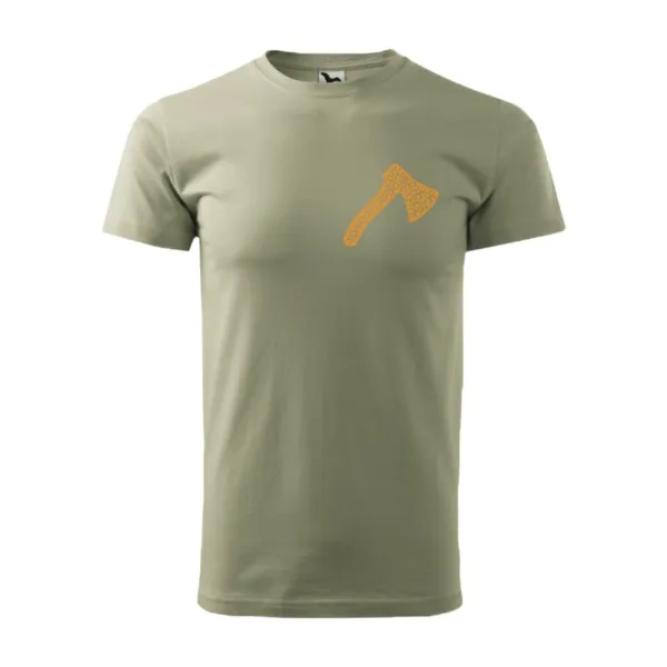 Koszulka męska Togo khaki, toporek O, S Koszulka męska Togo khaki, logo pomar. rozmiar S. Dzianina Single Jersey o gramaturze 160 g/m2, 100% bawełny. Bez szwów bocznych, wąska lamówka z dzianiny ściągaczowej 1:1 z dodatkiem 5% elastanu, taśma wzmacniająca na ramionach, wykończenie silikonowe