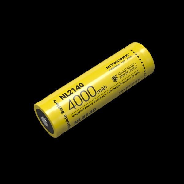 Akumulator Nitecore NL2140 21700 3.6V 4000mAh Akumulator Li-Ion Nitecore 21701 3.6V 4000mAh.Pasuje m.in. do latarek MH10 V2.Specyfikacja:typ: NL2140pojemność: 4000mAhwoltaż: 3.6Vciągły prąd rozładowania: MAX 8Aport ładowania: USB-Cdługość: 75.8 +/- 0.3mmśrednica: 21.8 +/- 0.3mm