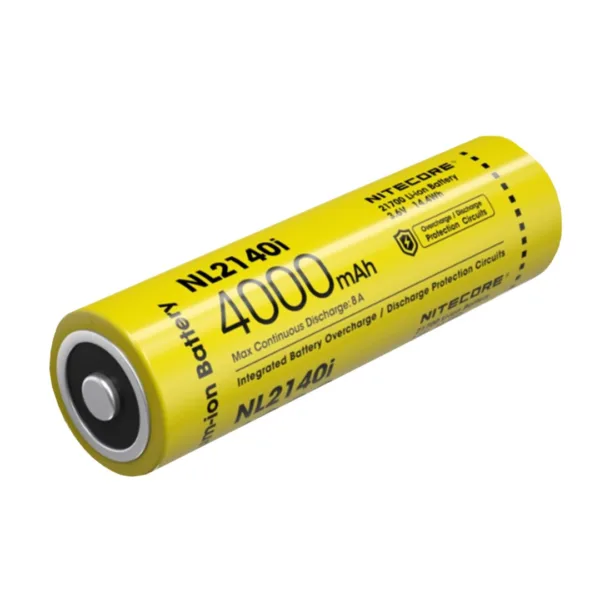 Akumulator Nitecore NL2140i 21700 3.6V 4000mAh Akumulator Li-Ion Nitecore 21700 3.6V 4000mAh.Pasuje m.in. do latarek P20i, P20i UV.Specyfikacja:typ: NL2140ipojemność: 4000mAhwoltaż: 3.6Vciągły prąd rozładowania: max. 8Adługość: -- +/- 0.3mmśrednica: -- +/- 0.3mm