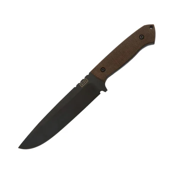 Nóż ZA-PAS Expandable Cerakote Micarta Za-Pas Expandable to większa wersja modelu Ultra Outdoor. Konstrukcji full tang ze stali NMV z powłoką cerakote o wysokiej odporności na korozję, 150 mm ostrze drop point z płaskim szlifem sprawiają, że nóż idealnie nadaje się do cięcia wymagającego dużej ostrości i długiego płaskiego profilu ostrza. Dzięki wcięciom na grzbiecie głowni i choilem kontrolnym wbudowanym w ergonomiczną konstrukcję rękojeści z otworem na smycz, użytkownik zachowuje pewną kontrolę nad nożem. Rękojeść wykonana z brązowej micarty jest wyjątkowo odporna na warunki atmosferyczne i zapewnia przyjemny i pewny chwyt. Kydexowa pochwa z nylonową szlufką na pasekbezpiecznie chroni nóż podczas przenoszenia. Wyprodukowano w Polsce.