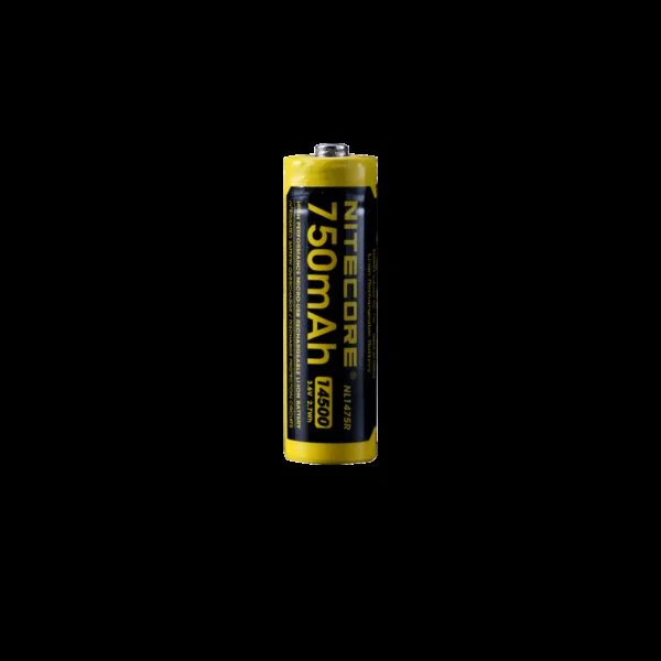 Akumulator Nitecore NL1475R 3.6V 750mAh Akumulator Li-Ion Nitecore typu 14500 (NL1475R) 3.7V 750mAh z wbudowanym portem ładowania micro-USB.Posiada diodę sygnalizującą status w trakcie ładowania.Specyfikacja:model: NL1475Rpojemność: 750mAhwoltaż: 3.6Vciągły prąd rozładowania: max. 2Adługość: 49.5mmśrednica: 14.2mmwaga: 18.6g