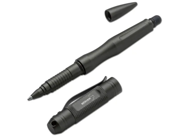 Długopis taktyczny Böker Plus iPEN Security Długopis Böker Plus TTP - Tactical Tablet Pen TPP to ukłon w stronę użytkowników urządzeń dotykowych. Posiada wszystkie cechy naszych taktycznych długopisów – jest lekki, mocny i wielofunkcyjny. Jego unikalną cechą jest gumowa końcówka do obsługi ekranów, ukryta w odkręcanej tylnej części.  Kompatobilny z wkładami typu Fisher Space Pen lub Parker-jumbo. Długość całkowita 154 cm, waga 40 g.