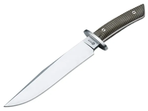 Nóż Böker Arbolito El Gigante Micarta Stal N695, rekojeść micarta. Długość całkowita 368 mm, klinga 235 mm, grubość klingi 6,4 mm, waga 450 g.