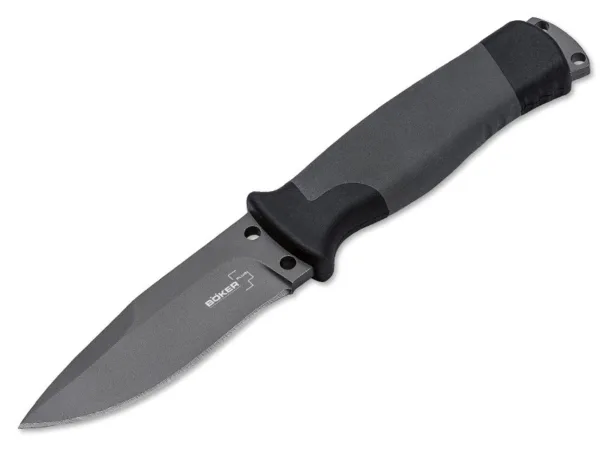 Nóż Böker Plus Outdoorsman Stal klingi sandvik 12C27, długość całkowita 201 mm, długość klingi 93 mm, waga 146g, grubość klingi 4,3 mm, rekojeść GFK.
