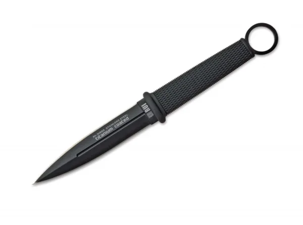 Nóż K25 31892 Black OPS Delta Głownia ze stali nierdzewnej z tytanową powłoką, długość całkowita 250 mm, długość klingi 121 mm, grubość klingi 3.8 mm,  waga 98 g, rękojeść z  gumy, w komplecie nylonowa pochwa z klipsem.