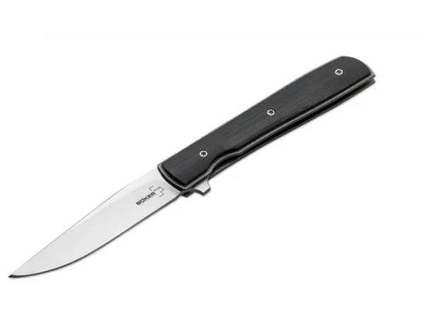 Nóż Böker Plus Urban Trapper Petite G10 Klinga ze stali VG-10, długość całkowita 157 mm, długość klingi 70 mm, grubość klingi 2.0 mm, waga 33 g, rękojeść G10, blokada framelock, klips.