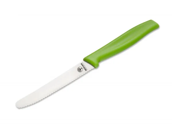 Nóż do bułek Boker, zielony Klasyczny "kanapkowiec" z zaokrąglonym czubkiem - podstawowe wyposażenie każdej szanującej się kuchni i biwaku. Zębata klinga przedrze się z łatwością przez każdy materiał.