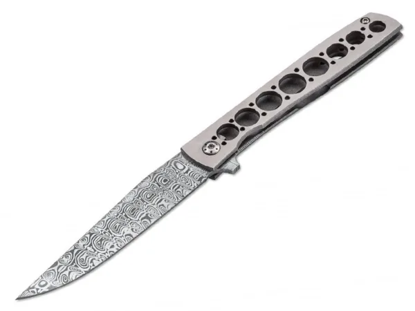 Nóż Böker Plus Urban Trapper Damasteel Długość całkowita 195 mm, długość klingi 87 mm, grubość klingi 2,5 mm, waga 48,0 g, stal Damast, rekojeść tytan, blokada Framelock