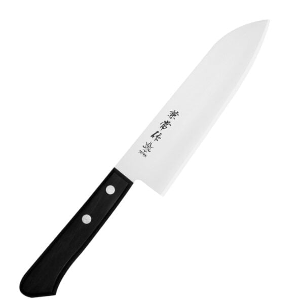 Kanetsune 5500 VG-2 Nóż Santoku 16,5 cm Kanetsune 5500 VG-2 Nóż Santoku 16,5 cm
Wszechstronny japoński nóż kuchenny, przeznaczony do krojenia warzyw, owoców, mięsa i ryb. Szeroka klinga ułatwia przenoszenie pokrojonych produktów do salaterki lub na patelnię i przydaje się też do rozgniatania czosnku. Santoku, który łączy w sobie funkcje noża szefa kuchni i japońskiego noża do warzyw Nakiri, ma wysoko umieszczoną rękojeść, która zapobiega uderzaniu kłykciami o deskę.
Dane techniczne:
Ostrze - stal nierdzewna VG-2Rękojeść - drewno pakkaTwardość - 58-59 HRCDługość całkowita - 29 cmDługość ostrza - 16,5 cmSzerokość klingi - 4,5 cmGrubość klingi - ok. 1,3 mmSposób ostrzenia - szlif dwustronny symetrycznyWaga - ok. 162 g