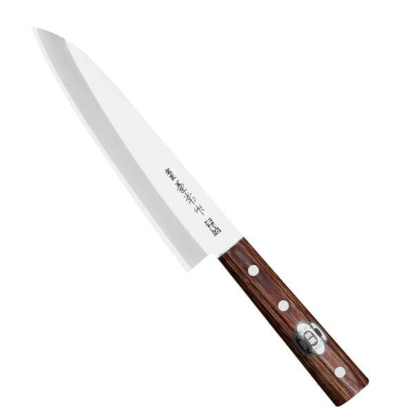 Kanetsune 1000 Shiro-2/SS Nóż Szefa kuchni 18cm Kanetsune 1000 Shiro-2/SS Nóż Szefa kuchni 18cm
Najbardziej wszechstronny nóż kuchenny, przeznaczony do cięcia, krojenia, szatkowania i plastrowania rozmaitych produktów. Nóż szefa kuchni jest wystarczająco długi, aby można było nim kroić naprawdę duże płaszczyzny, i odpowiednio wyprofilowany, aby zagwarantować użytkownikowi komfort i swobodę ruchów.
Dane techniczne:
Ostrze - stal rdzewna Shiro-2 okuty stalą nierdzewną SUS410Rękojeść - drewno pakkaTwardość - 61-64 HRCDługość całkowita - 37 cmDługość ostrza - 18 cmSzerokość klingi - 4,4 cmGrubość klingi - ok. 1,5 mmSposób ostrzenia - szlif dwustronny symetrycznyWaga - ok. 152 g