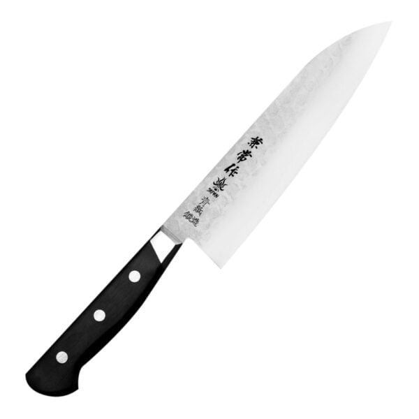 Kanetsune YH-3000 Aogami#2/SS Nóż Santoku 18 cm Kanetsune YH-3000 Aogami#2/SS Nóż Santoku 18 cm
Japoński nóż o wszechstronnym zastosowaniu, przeznaczony głównie do mięsa, warzyw i ryb. Ponieważ posiada cienkie ostrze, znakomicie się też sprawdzi przy krojeniu chleba, plastrowaniu owoców czy siekaniu ziół. Duża klinga ułatwia przenoszenie pokrojonych produktów do salaterki lub na patelnię.
Dane techniczne:
Ostrze - laminat 3 warstwowy rdzeń ze stali rdzewnej Aogami#2 okuty stalą nierdzewnąRękojeść - drewno pakkaTwardość - 63 HRC +/- 1Długość całkowita - 30,5 cmDługość ostrza - 16,5 cmSzerokość klingi - 4,5 cmGrubość klingi - 1,7 mmSposób ostrzenia - szlif dwustronny symetrycznyWaga - ok. 158 g 