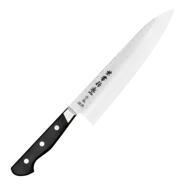 Kanetsune YH-3000 Aogami#2/SS Nóż szefa kuchni 20 cm Kanetsune YH-3000 Aogami#2/SS Nóż szefa kuchni 20 cm
Najbardziej wszechstronny nóż kuchenny, przeznaczony do cięcia, krojenia, szatkowania i plastrowania rozmaitych produktów. Jest wystarczająco długi, aby można było nim kroić duże porcje, i odpowiednio wyprofilowany, aby swobodnie można było przesuwać klingę w obydwu kierunkach.
Dane techniczne:
Ostrze - laminat 3 warstwowy rdzeń ze stali rdzewnej Aogami#2 okuty stalą nierdzewnąRękojeść - drewno pakkaTwardość - 63 HRC +/- 1Długość całkowita - 32,5 cmDługość ostrza - 20,0 cmSzerokość klingi - 4,5 cmGrubość klingi - 1,7 mmSposób ostrzenia - szlif dwustronny symetrycznyWaga - ok. 164 g 