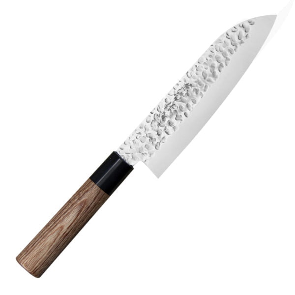 Kanetsune 950 DSR-1K6 Nóż Santoku 16,5 cm Kanetsune 950 DSR-1K6 Nóż Santoku 16,5 cm
Japoński nóż o wszechstronnym zastosowaniu, przeznaczony głównie do mięsa, warzyw i ryb. Ponieważ posiada cienkie ostrze, znakomicie się też sprawdzi przy krojeniu chleba, plastrowaniu owoców czy siekaniu ziół. Duża klinga ułatwia przenoszenie pokrojonych produktów do salaterki lub na patelnię.
Dane techniczne:
Ostrze - stal nierdzewna DSR-1K6Rękojeść - drewno pakkaTwardość - 58 HRC +/- 1Długość całkowita - 30,0 cmDługość ostrza - 16,5 cmSzerokość klingi - 4,4 cmGrubość klingi - 1,3 mmSposób ostrzenia - szlif dwustronny symetrycznyWaga - ok. 121 g
 