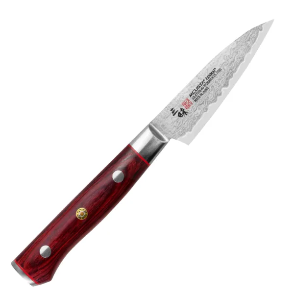 Mcusta Zanmai VG-10 Pro Flame Nóż do obierania 9cm Mcusta Zanmai Pro Flame Nóż do obierania 9cm
Poręczny nóż kuchenny, idealny do obróbki mniejszych powierzchni. Krótkie i cienkie ostrze pozwala na łatwe manewrowanie, a zaostrzony czubek noża do obierania pomaga w wykrawaniu niechcianych miejsc w owocach i warzywach.
Dane techniczne:
Ostrze - 33 warstwowa stal Rdzeń VG-10Rękojeść - czerwone laminowane pakka woodTwardość - 61 HRC +/- 1Długość całkowita - 20,3 cmDługość ostrza - 9,0 cmSzerokość klingi - 2,5 cmGrubość klingi - 1,6 mmSposób ostrzenia - szlif dwustronny symetrycznyWaga - ok. 66 g