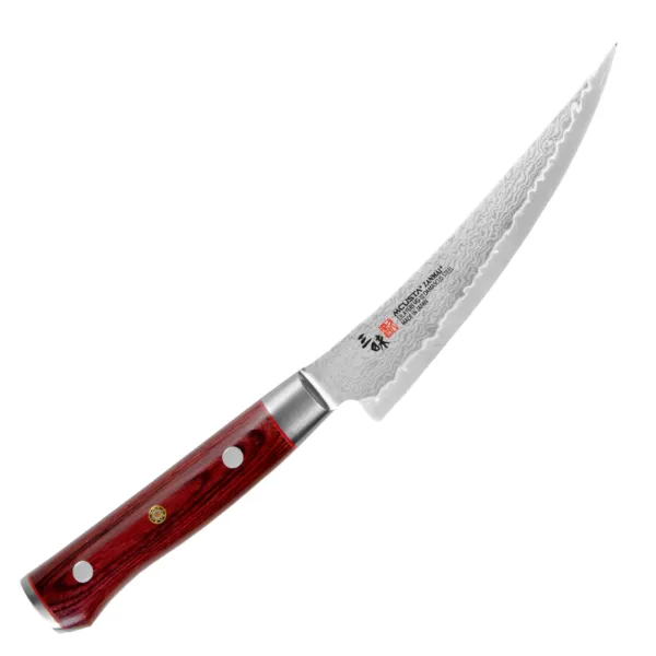 Mcusta Zanmai VG-10 Pro Flame Nóż do wykrawania 16,5cm Mcusta Zanmai Pro Flame Nóż do wykrawania 16,5cm
Specjalistyczny nóż przeznaczony do filetowania i krojenia ryb, a także do sprawiania innych rodzajów mięs, np. wołowiny czy wieprzowiny. Sztywna klinga znakomicie się sprawdza w przypadku ryb o dużych gabarytach, gdy trzeba dokładnie kontrolować pozycję czubka noża. Wąskie ostrze pozwala ciąć w najciaśniejszych miejscach, przy samej skórze i wzdłuż kręgosłupa.
Dane techniczne:
Ostrze - rdzeń VG-5 okuty stalą nierdzewną SUS410Rękojeść - czerwone laminowane pakka woodTwardość - 61 HRC +/- 1Długość całkowita - 29,6 cmDługość ostrza - 16,5 cmSzerokość klingi - 3,3 cmGrubość klingi - 2,0 mmSposób ostrzenia - szlif dwustronny symetrycznyWaga - ok. 135 g