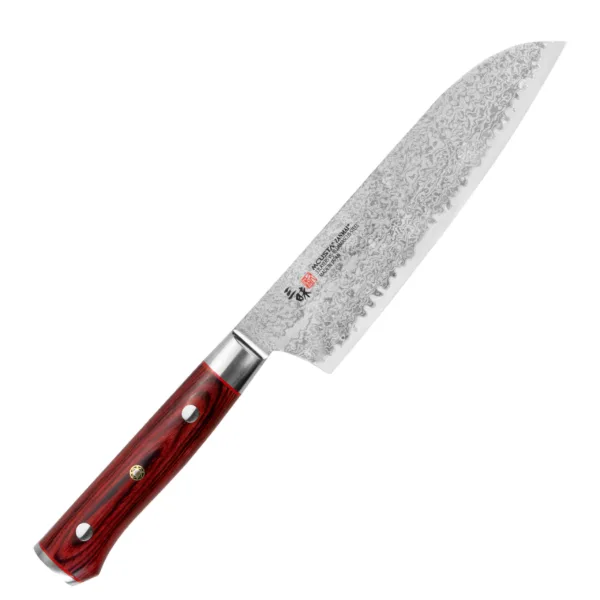 Mcusta Zanmai VG-10 Pro Flame Nóż Santoku 18cm Mcusta Zanmai Pro Flame Nóż Santoku 18cm
Wielofunkcyjny japoński nóż kuchenny, przeznaczony do krojenia warzyw, mięsa i ryb. Posiada obniżony czubek, który znacznie ułatwia szatkowanie, oraz szerokie ostrze, na które można zgarnąć pokrojone produkty, żeby je przenieść np. do sałatki. Doskonale się sprawdza w każdych warunkach pracy, ponieważ dzięki wysoko położonej rękojeści palce nie dotykają deski ani jedzenia.
Dane techniczne:
Ostrze - 33 warstwowa stal Rdzeń VG-10Rękojeść - czerwone laminowane pakka woodTwardość - 61 HRC +/- 1Długość całkowita - 31,8 cmDługość ostrza - 18,0 cmSzerokość klingi - 4,5 cmGrubość klingi - 2,0 mmSposób ostrzenia - szlif dwustronny symetrycznyWaga - ok. 167 g