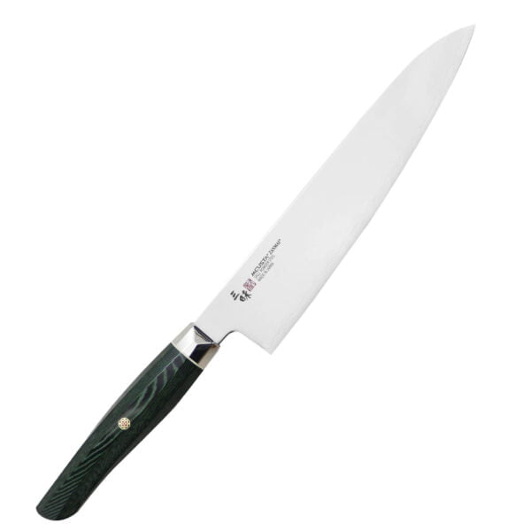 Mcusta Zanmai Green Revolution SPG2 Nóż Gyuto 21cm Mcusta Zanmai Green Revolution Nóż Guto 21cm
Najbardziej wszechstronny nóż kuchenny, przeznaczony do cięcia, krojenia, szatkowania i plastrowania rozmaitych produktów. Nóż szefa kuchni jest wystarczająco długi, aby można było nim kroić naprawdę duże płaszczyzny, i odpowiednio wyprofilowany, aby zagwarantować użytkownikowi komfort i swobodę ruchów.
Dane techniczne:
Ostrze - szybkotnąca stal proszkowa SPG2Rękojeść - micartaTwardość - 61 HRC +/- 1Długość całkowita - 36,0 cmDługość ostrza - 21,0 cmSzerokość klingi - 4,5 cmGrubość klingi - 2,0 mmSposób ostrzenia - szlif dwustronny symetrycznyWaga - ok. 158 g