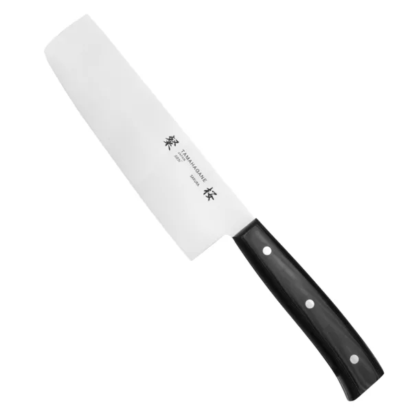 Tamahagane Sakura AUS-6A Nóż Nakiri 16cm Tamahagane Sakura AUS-6A Nóż Nakiri 16 cm
Funkcjonalny nóż kuchenny, przeznaczony do krojenia i siekania różnych rodzajów warzyw. Szerokość japońskiego noża Nakiri pozwala kroić duże produkty płynnym ruchem i szybko je przenosić do salaterki lub na patelnię. Cienka, prostokątna klinga jest szczególnie przydatna przy krojeniu twardych warzyw, jak marchewka czy rzodkiew japońska, w długie plastry.
Dane techniczne:
Ostrze - stal AUS-6ARękojeść - czarna micartaTwardość - 58 HRC +/- 1Długość całkowita - 27,9 cmDługość ostrza - 16,0 cmSzerokość klingi - 4,6 cmGrubość klingi - 1,7 mmSposób ostrzenia - szlif dwustronny symetrycznyWaga - ok. 158 g