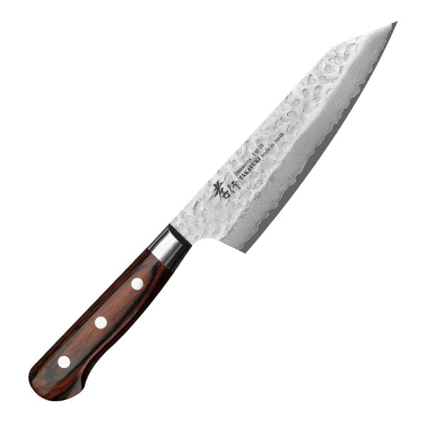 Sakai Takayuki Hammered VG-10 Nóż Kengata 16 cm Sakai Takayuki Hammered VG-10 Nóż Kengata 16 cm
Najbardziej wszechstronny nóż kuchenny, przeznaczony do cięcia, krojenia, szatkowania i plastrowania rozmaitych produktów. Nóż szefa kuchni jest wystarczająco długi, aby można było nim kroić naprawdę duże płaszczyzny, i odpowiednio wyprofilowany, aby zagwarantować użytkownikowi komfort i swobodę ruchów.
Dane techniczne:
Ostrze - rdzeń nierdzewna stal VG-10 okuta 33 warstwami stali nierdzewnejRękojeść - drewno hiszpański mahoń Twardość - 60-61 HRCDługość całkowita - 29,5 cmDługość ostrza - 16,0 cmSzerokość klingi - 4,5 cmGrubość klingi - 1,6 mmSposób ostrzenia - szlif dwustronny symetrycznyWaga - ok. 162 g