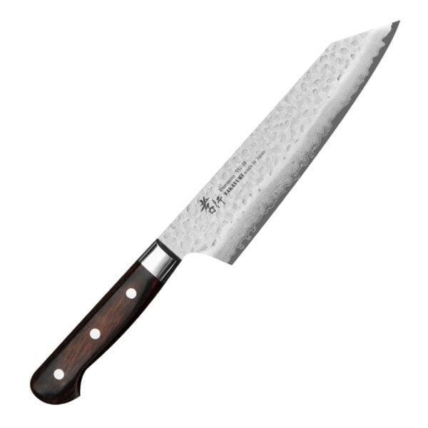 Sakai Takayuki Hammered VG-10 Nóż Kengata 19 cm Sakai Takayuki Hammered VG-10 Nóż Kengata 19 cm
Najbardziej wszechstronny nóż kuchenny, przeznaczony do cięcia, krojenia, szatkowania i plastrowania rozmaitych produktów. Nóż szefa kuchni jest wystarczająco długi, aby można było nim kroić naprawdę duże płaszczyzny, i odpowiednio wyprofilowany, aby zagwarantować użytkownikowi komfort i swobodę ruchów.
Dane techniczne:
Ostrze - rdzeń nierdzewna stal VG-10 okuta 33 warstwami stali nierdzewnejRękojeść - drewno hiszpański mahoń Twardość - 60-61 HRCDługość całkowita - 33,5 cmDługość ostrza - 19,0 cmSzerokość klingi - 5,0 cmGrubość klingi - 1,6 mmSposób ostrzenia - szlif dwustronny symetrycznyWaga - ok. 211 g