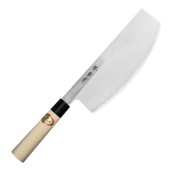 Sakai Takayuki Kasumi Shirogami#3 Nóż Sushikiri 24 cm Sakai Takayuki Kasumi Shirogami#3 Nóż Sushikiri 24 cm
Nóż Sushikiri to japoński nóż kuchenny, który jest używany przede wszystkim do krojenia sushi i sashimi. Jego kształt charakteryzuje się długim ostrzem o lekko zakrzywionej krawędzi tnącej. Ostrze jest cienkie i ostre, co pozwala na precyzyjne cięcie ryb i innych składników sushi.
Dane techniczne:
Ostrze - rdzeń rdzewna stal Shirogami#3Rękojeść - drewno magnoliaTwardość - 62-63 HRCDługość całkowita - 40,5 cmDługość ostrza - 24,0 cmSzerokość klingi - 8,5 cmGrubość klingi - 5,0 mmSposób ostrzenia - szlif dwustronny symetrycznyWaga - ok. 471 g