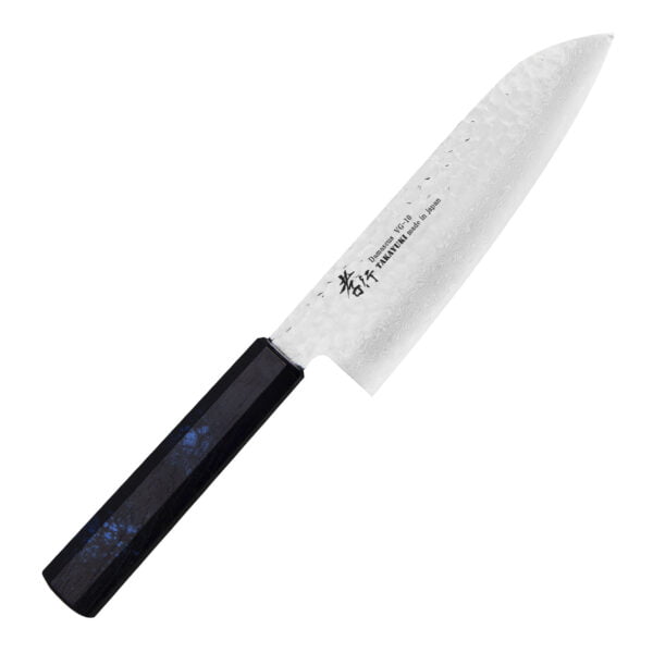 Sakai Takayuki Nanairo VG-10 Blue Nóż Santoku 17 cm Sakai Takayuki Nanairo VG-10 Blue Nóż Santoku 17 cm
Wielofunkcyjny japoński nóż kuchenny, przeznaczony do krojenia warzyw, mięsa i ryb. Posiada obniżony czubek, który znacznie ułatwia szatkowanie, oraz szerokie ostrze, na które można zgarnąć pokrojone produkty, żeby je przenieść np. do sałatki. Doskonale się sprawdza w każdych warunkach pracy, ponieważ dzięki wysoko położonej rękojeści palce nie dotykają deski ani jedzenia.
Dane techniczne:
Ostrze - nierdzewna stal VG-10 okuta warstwami stali nierdzewnejRękojeść - tworzywo absTwardość - 60-61 HRCDługość całkowita - 31,0 cmDługość ostrza - 17,0 cmSzerokość klingi - 5,0 cmGrubość klingi - 1,8 mmSposób ostrzenia - szlif dwustronny symetrycznyWaga - ok. 157 g