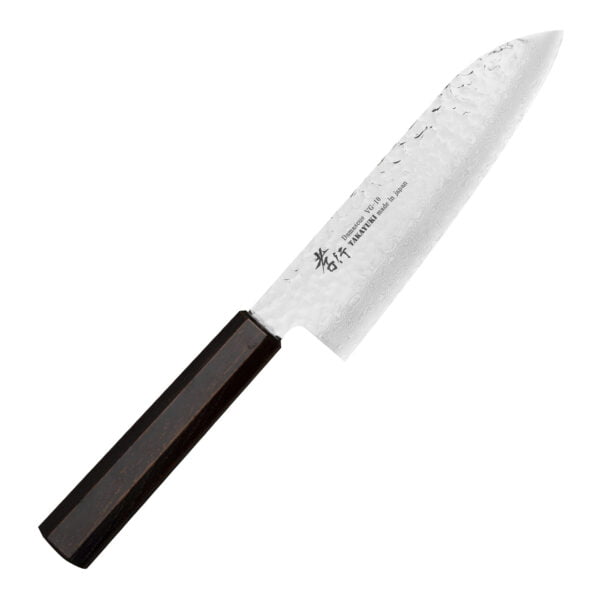 Sakai Takayuki Nanairo VG-10 Retro Nóż Santoku 17 cm Sakai Takayuki Nanairo VG-10 Retro Nóż Santoku 17 cm
Wielofunkcyjny japoński nóż kuchenny, przeznaczony do krojenia warzyw, mięsa i ryb. Posiada obniżony czubek, który znacznie ułatwia szatkowanie, oraz szerokie ostrze, na które można zgarnąć pokrojone produkty, żeby je przenieść np. do sałatki. Doskonale się sprawdza w każdych warunkach pracy, ponieważ dzięki wysoko położonej rękojeści palce nie dotykają deski ani jedzenia.
Dane techniczne:
Ostrze - nierdzewna stal VG-10 okuta warstwami stali nierdzewnejRękojeść - tworzywo absTwardość - 60-61 HRCDługość całkowita - 31,0 cmDługość ostrza - 17,0 cmSzerokość klingi - 5,0 cmGrubość klingi - 4,0 mmSposób ostrzenia - szlif dwustronny symetrycznyWaga - ok. 159 g