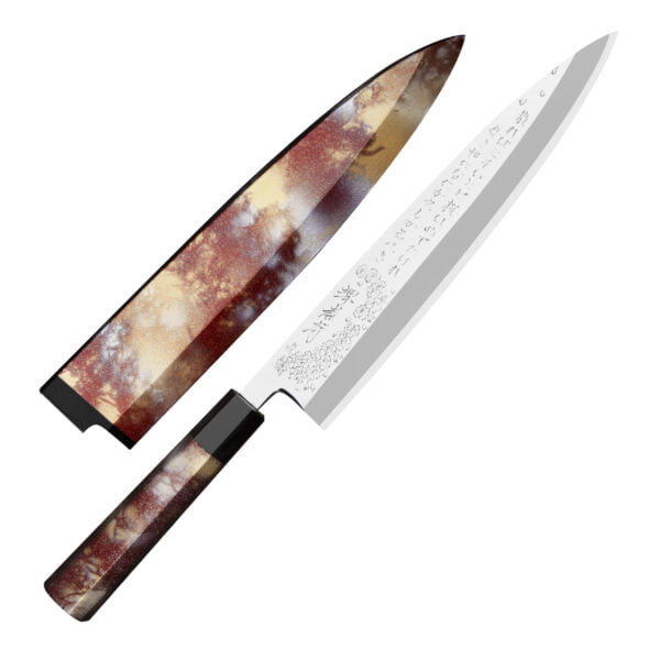 Sakai Takayuki Rinka Silver#3 Nóż Miroshi Deba 27 cm Sakai Takayuki Rinka Silver#3 Nóż Miroshi Deba 27 cm
Tradycyjny japoński nóż z grubą, zwężającą się klingą, który służy do odgławiania i filetowania ryb w taki sposób, żeby nie uszkodzić ich delikatnego mięsa. W Japonii bywa często używany do sprawiania mięsa drobiowego, ale nie jest klasycznym tasakiem i nie powinno się nim mocno uderzać. Aby przeciąć ość, wystarczy lekko nacisnąć grzbiet noża i wykonać szybkie, precyzyjne cięcie. Ostry czubek i krótkie ostrze ułatwiają kontrolę ruchów, co jest szczególnie ważne, gdy trzeba dostać się nożem do ciasnych miejsc.
Dane techniczne:
Ostrze - rdzeń nierdzewna stal Silver#3Rękojeść - drewno hebanowe, pierścień róg bawoliTwardość - 60-61 HRCDługość całkowita - 44,5 cmDługość ostrza - 27,0 cmSzerokość klingi - 5,0 cmGrubość klingi - 5,2 mmSposób ostrzenia - szlif jednostronny praworęcznyWaga - ok. 395 g