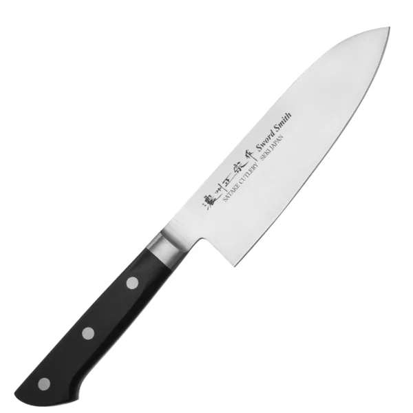 Satake Satoru Nóż Santoku 17cm Satake Satoru Nóż kuchenny Santoku 17 cm
Wszechstronny japoński nóż kuchenny, przeznaczony do krojenia warzyw, owoców, mięsa i ryb. Szeroka klinga ułatwia przenoszenie pokrojonych produktów do salaterki lub na patelnię i przydaje się też do rozgniatania czosnku. Wysoko umieszczona rękojeść zapobiega uderzaniu kłykciami o deskę. Dzięki sporym gabarytom nóż doskonale się nadaje do krojenia dużych owoców i warzyw, takich jak arbuz, cukinia czy kapusta.
Dane techniczne:
Ostrze - stal molibdenowo-wanadowaRękojeść - bakelit wypełniony mączką drzewnąTwardość - 56-58 HRCDługość całkowita - 30,5 cmDługość ostrza - 17 cmSzerokość klingi - 4,8 cmGrubość klingi - ok. 1,7 mmSposób ostrzenia - szlif dwustronny symetrycznyWaga - ok. 130 g
 