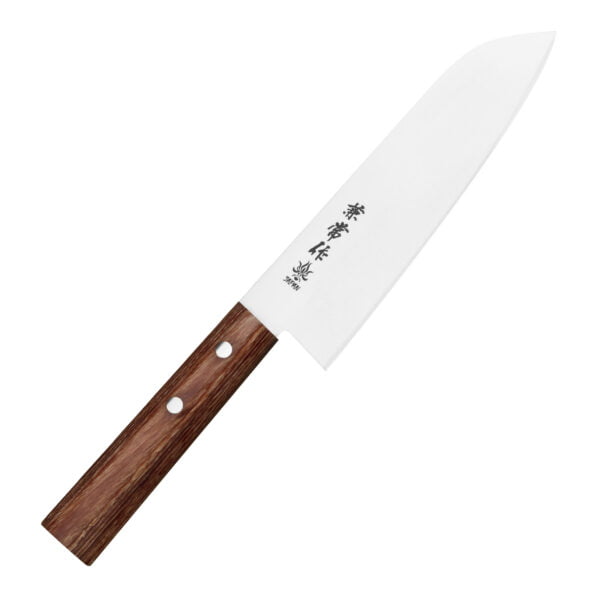 Kanetsune 555 DSR-1K6 Nóż Santoku 16,5 cm Kanetsune 555 DSR-1K6 Nóż Santoku 16,5 cm
Japoński nóż o wszechstronnym zastosowaniu, przeznaczony głównie do mięsa, warzyw i ryb. Ponieważ posiada cienkie ostrze,znakomicie się też sprawdzi przy krojeniu chleba, plastrowaniu owoców czy siekaniu ziół. Duża klinga ułatwia przenoszenie pokrojonych produktów do salaterki lub na patelnię. Tradycyjna rękojeść w stylu japońskim jest bardzo lekka i świetnie dopasowana do kształtu dłoni.
Dane techniczne:
Ostrze - stal nierdzewna DSR-1K6Rękojeść - drewno pakkaTwardość - 58 HRC +/- 1Długość całkowita - 29,5 cmDługość ostrza - 16,5 cmSzerokość klingi - 4,8 cmGrubość klingi - 1,2 mmSposób ostrzenia - szlif dwustronny symetrycznyWaga - ok. 119 g
 