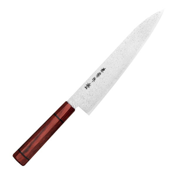 Kanetsune Minamo-kaze Nóż Szefa kuchni 21 cm Kanetsune Minamo-kaze Nóż Szefa kuchni 21 cm
Najbardziej wszechstronny nóż kuchenny, przeznaczony do cięcia, krojenia, szatkowania i plastrowania rozmaitych produktów. Nóż szefa kuchni jest wystarczająco długi, aby można było nim kroić naprawdę duże płaszczyzny, i odpowiednio wyprofilowany, aby zagwarantować użytkownikowi komfort i swobodę ruchów.
Dane techniczne:
Ostrze - stal nierdzewna ZA-18Rękojeść - czerwone drewno pakkaTwardość - 60-61 HRCDługość całkowita - 35,0 cmDługość ostrza - 21,0 cmSzerokość klingi - 4,5 cmGrubość klingi - 1,6 mmSposób ostrzenia - szlif dwustronny symetrycznyWaga - ok. 138 g
 
