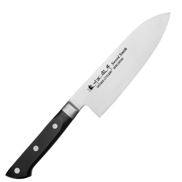 Satake Katsu Nóż Santoku 17cm Satake Katsu Nóż kuchenny Santoku 17 cm
Wszechstronny japoński nóż kuchenny, przeznaczony do krojenia warzyw, owoców, mięsa i ryb. Szeroka klinga ułatwia przenoszenie pokrojonych produktów do salaterki lub na patelnię i przydaje się też do rozgniatania czosnku. Wysoko umieszczona rękojeść zapobiega uderzaniu kłykciami o deskę. Dzięki sporym gabarytom nóż doskonale się nadaje do krojenia dużych owoców i warzyw, takich jak arbuz, cukinia czy kapusta.
Dane techniczne:
Ostrze - stal molibdenowo-wanadowaRękojeść - drewno pakkaTwardość - 56-58 HRCDługość całkowita - 30,5 cmDługość ostrza - 17 cmSzerokość klingi - 4,7 cmGrubość klingi - ok. 1,8 mmSposób ostrzenia - szlif dwustronny symetrycznyWaga - ok. 150 g