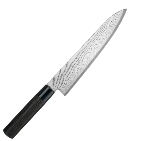 Tojiro Shippu Black VG-10 Nóż Szefa 24 cm Nóż kuchenny Szefa 24 cm Tojiro Shippu Black
Najbardziej wszechstronny nóż kuchenny, przeznaczony do cięcia, krojenia, szatkowania i plastrowania rozmaitych produktów. Jest wystarczająco długi, aby można było nim kroić nawet naprawdę duże płaszczyzny, i odpowiednio wyprofilowany, aby swobodnie przesuwać klingę w obydwu kierunkach. Lekka rękojeść w kształcie litery D pozwala trzymać nóż na wiele różnych sposobów.
Dane techniczne:
Ostrze - stal 63 warstwowa rdzeń VG-10Twardość - 60 HRC +/- 1Długość całkowita - 38,6 cmDługość ostrza - 24 cmSzerokość klingi - 5 cmGrubość klingi - ok. 2,4 mmWaga - ok. 140 g