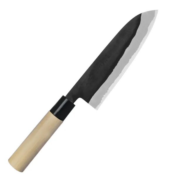 Tojiro Shirogami Nóż Santoku 16,5 cm Nóż kuchenny Santoku 16,5 cm Tojiro Shirogami
Wszechstronny japoński nóż kuchenny, przeznaczony do krojenia warzyw, mięsa i ryb. Posiada szeroką klingę, na którą można zgarnąć pokrojone produkty, żeby je przenieść do salaterki lub na patelnię. Dzięki sporym gabarytom nóż doskonale się nadaje do krojenia dużych owoców i warzyw, takich jak arbuz, cukinia czy kapusta.
Dane techniczne:
Ostrze - stal 3 warstwowa rdzewna stal, rdzeń - Shirogami #2Twardość ostrza - HRC 60 +/- 1Długość ostrza - 16,5 cmDługość całkowita - 30,0 cmRękojeść - uchwyt z drewna magnolii zakończony pierścieniem z tworzywaWaga - 130 g