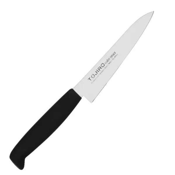 Tojiro Color Nóż uniwersalny 12 cm Tojiro Color Nóż uniwersalny 12 cm
Wszechstronny, lekki nóż kuchenny, przeznaczony do obierania, czyszczenia i krojenia małych lub średnich produktów, takich jak zioła, warzywa czy owoce. Ponieważ przypomina kształtem nóż szefa, w Japonii używany jest jako poręczna wersja tego podstawowego narzędzia wtedy, kiedy duży nóż okazuje się niepraktyczny.
Dane techniczne:
Ostrze - stal molibdenowo-wanadowaRękojeść - żywica elastomerowaTwardość - 57-59 HRCDługość całkowita - 23 cmDługość ostrza - 12 cmSzerokość klingi - 2,7 cmGrubość klingi - ok. 2 mmSposób ostrzenia - szlif dwustronny symetrycznyWaga - ok. 50 g
 