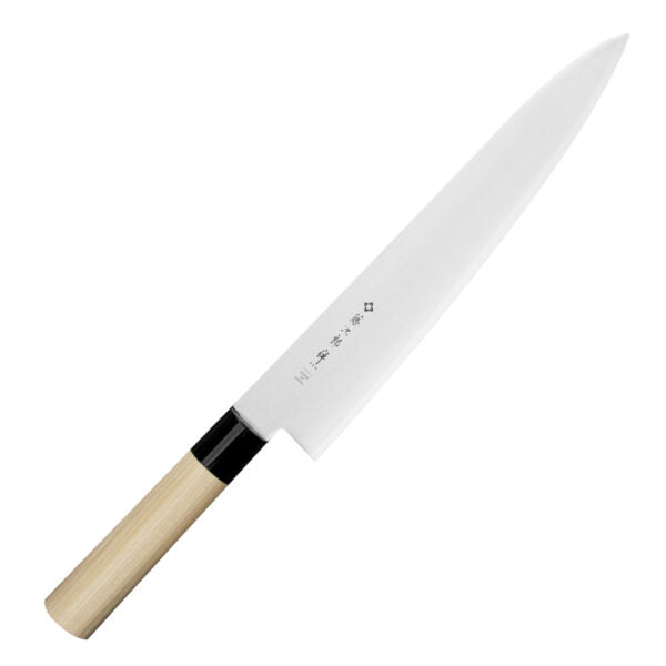 Tojiro Zen VG-10 Nóż Szefa kuchni 27 cm Tojiro Zen VG-10 Nóż Szefa kuchni 27 cm
Najbardziej wszechstronny nóż kuchenny, przeznaczony do cięcia, krojenia, szatkowania i plastrowania rozmaitych produktów. Nóż szefa kuchni jest wystarczająco długi, aby można było nim kroić naprawdę duże płaszczyzny, i odpowiednio wyprofilowany, aby zagwarantować użytkownikowi komfort i swobodę ruchów. Tradycyjna rękojeść w stylu japońskim jest bardzo lekka i świetnie dopasowana do kształtu dłoni.
Dane techniczne:
Ostrze - laminat 3 warstwowy - rdzeń z VG-10 Twardość - 60 HRC +/- 1Długość całkowita - 42,0 cmDługość ostrza - 21,0 cmSzerokość klingi - 5,2 cmGrubość klingi - 2,4 mmWaga - ok. 193 g
