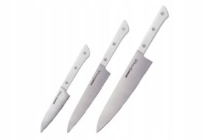 Zestaw 3 noży Samura-Harakiri, stal AUS-8, 10/15/20 cm, srebrno-biały – Nowy – Samura – SHARPI