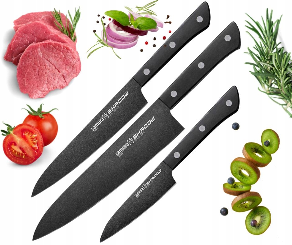 Samura Shadow Zestaw 3 Noży - Nóż Szefa, Utility i Paring 16 Samura Shadow Zestaw 3 Noży - Nóż Szefa, Utility i Paring – Nowy – Shadow – SHARPI – zdjęcie 16
