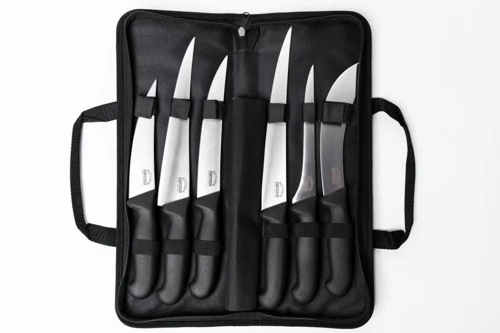 ZESTAW 6 NOŻY KUCHENNYCH RZEŹNICZYCH SAMURA BUTCHER Z TORBĄ MATERIAŁOWĄ 7 ZESTAW 6 NOŻY KUCHENNYCH RZEŹNICZYCH SAMURA BUTCHER Z TORBĄ MATERIAŁOWĄ – Nowy – Butcher – SHARPI – zdjęcie 7