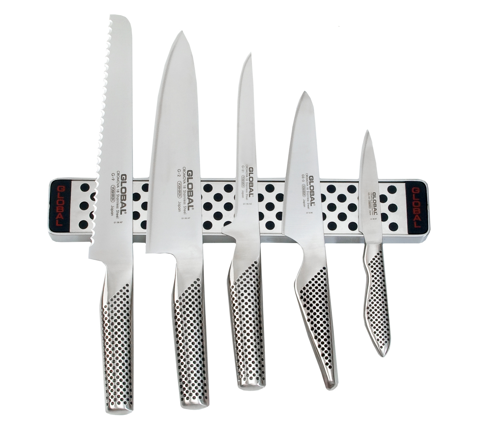 Listwa magnetyczna 31cm z 5 nożami | Global 2 Listwa magnetyczna 31cm z 5 nożami | Global