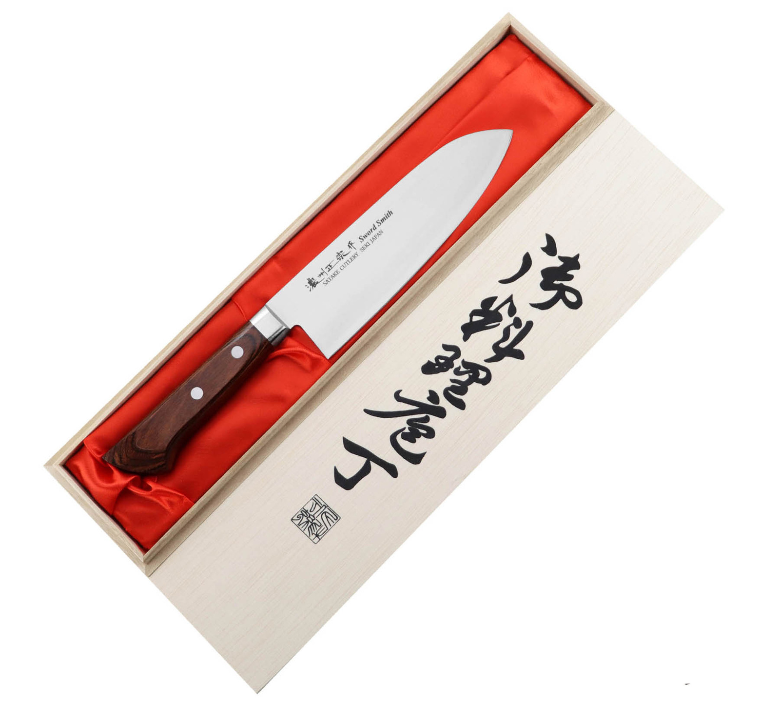 Satake Unique Shirogami Nóż Santoku 17cm w drewnianym pudełku 2 Satake Unique Shirogami Nóż Santoku 17 cm w drewnianym pudełku