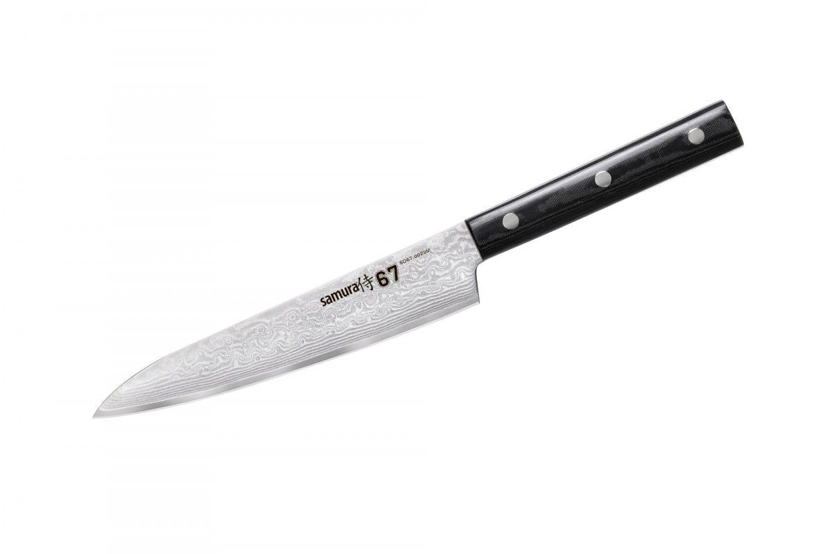 Samura DAMASCUS 67 Utility knife 6.0 Nóż uniwersalny Samura 67 Damascus z ostrzem o średnicy 150 mm to wszechstronne narzędzie nadające się zarówno do kuchni domowej